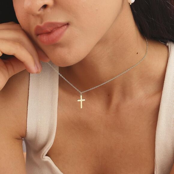 Cross Necklace Gold Simple Dainty Cross Pendant Religious Baptism Gift - Picture 1 of 5